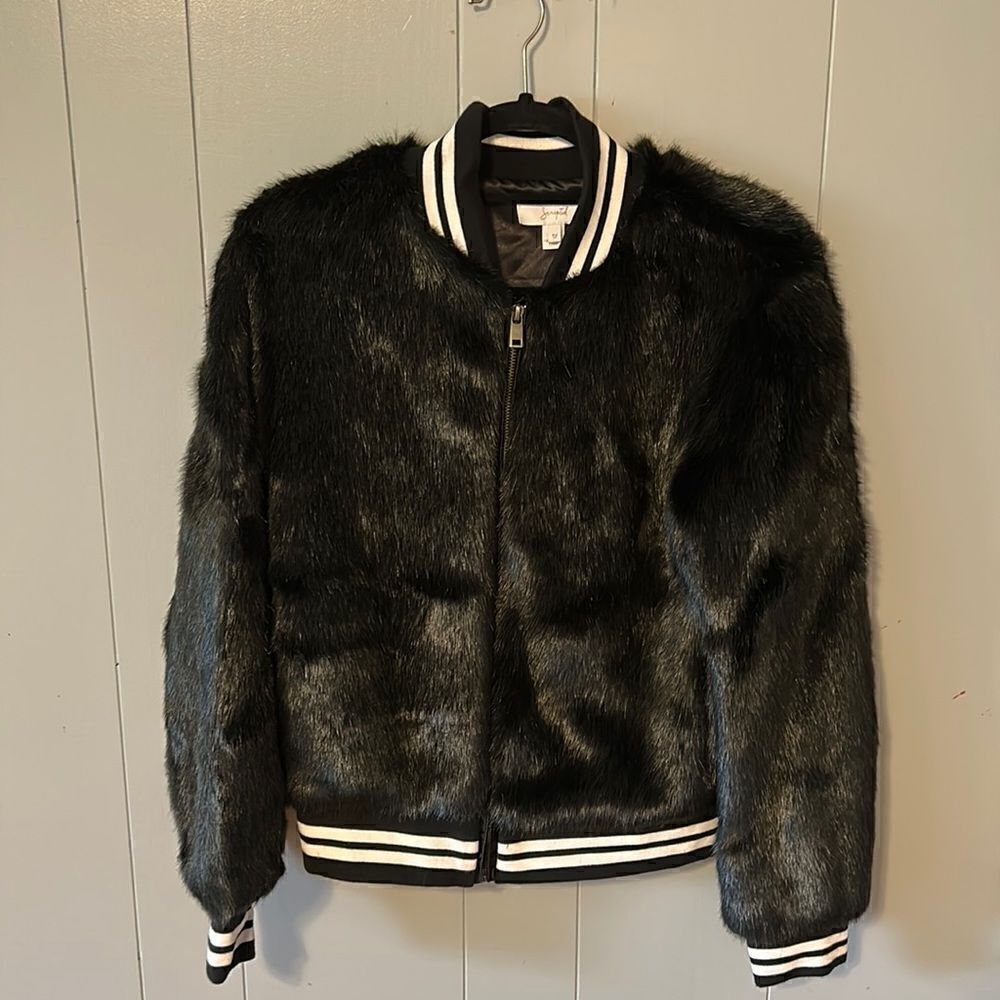 Scripted Black Faux Fur Bomber Size XS